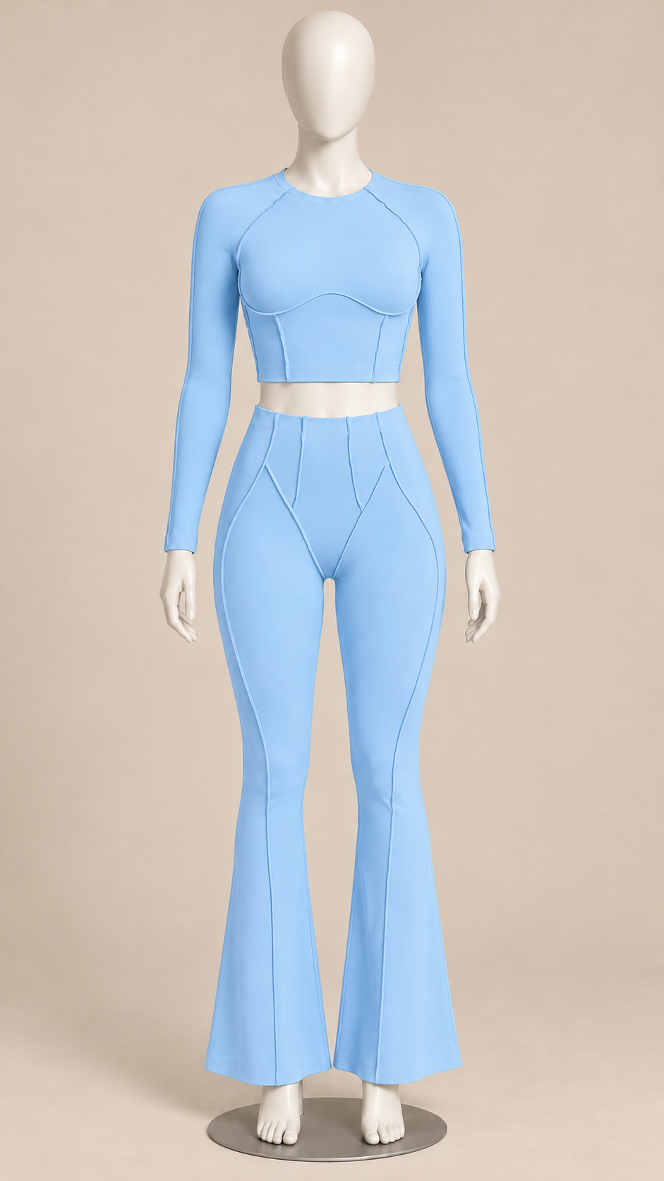 Tindra Seamline Flare Set — Baby Blue mannequin front