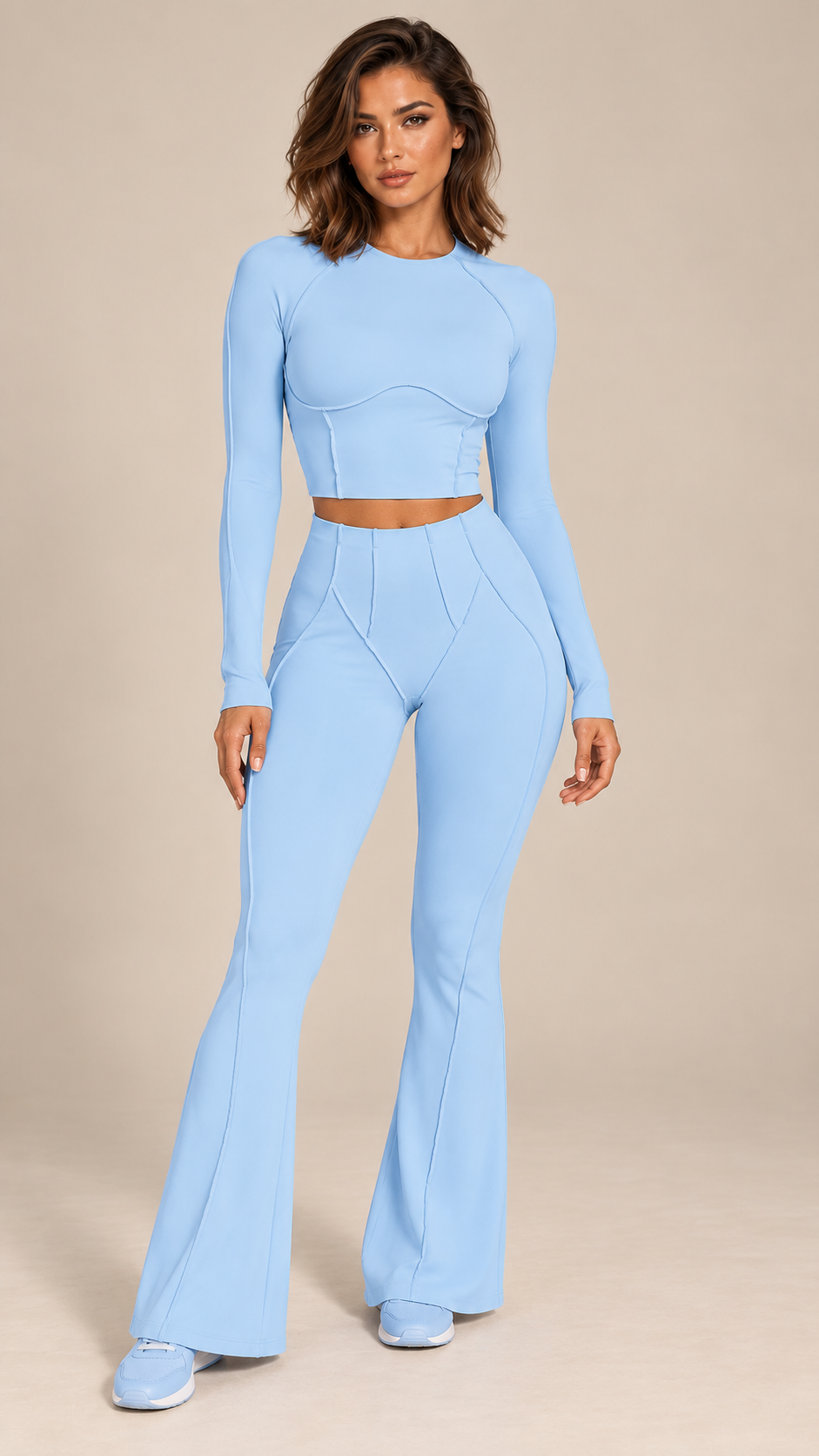 Tindra Seamline Flare Set — Baby Blue model front