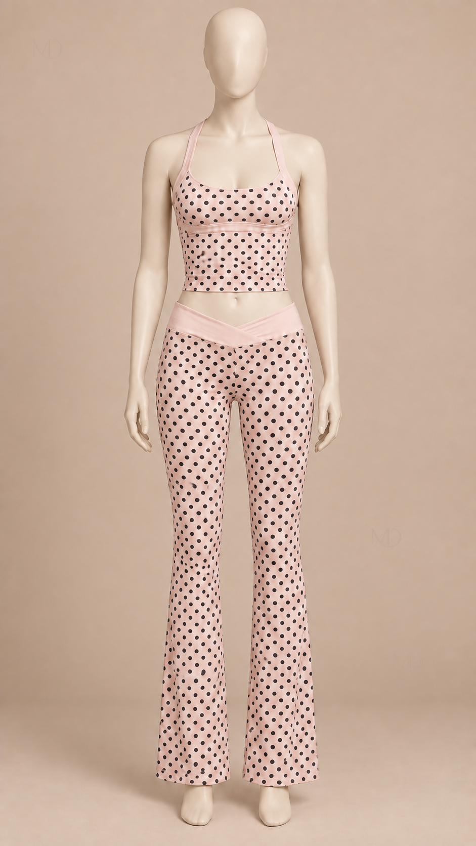 Willa Polka Dot Yoga Set — Ballet Pink Set mannequin front