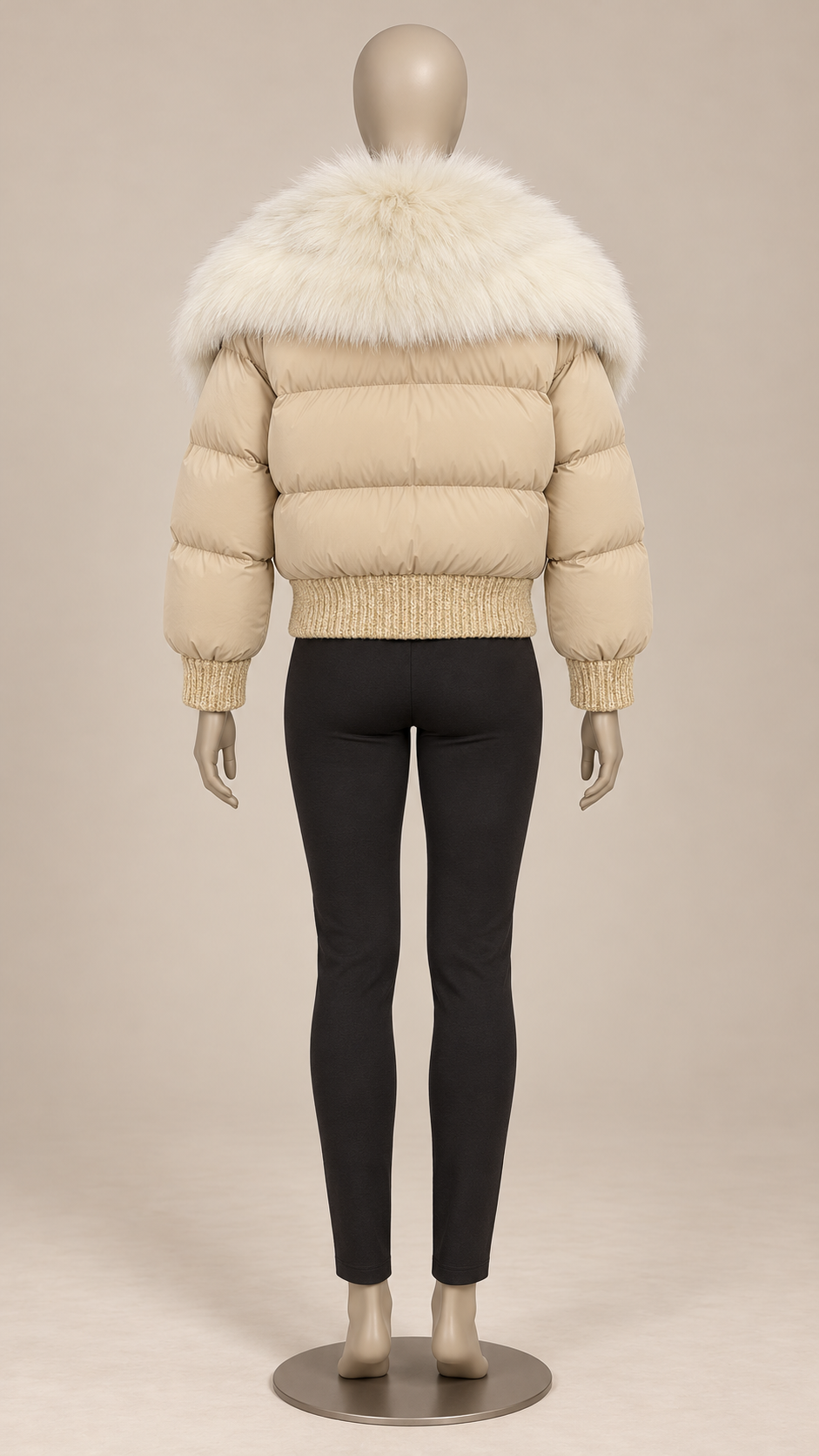 Svetlana Fox-Collar Puffer — Beige & Ivory mannequin back