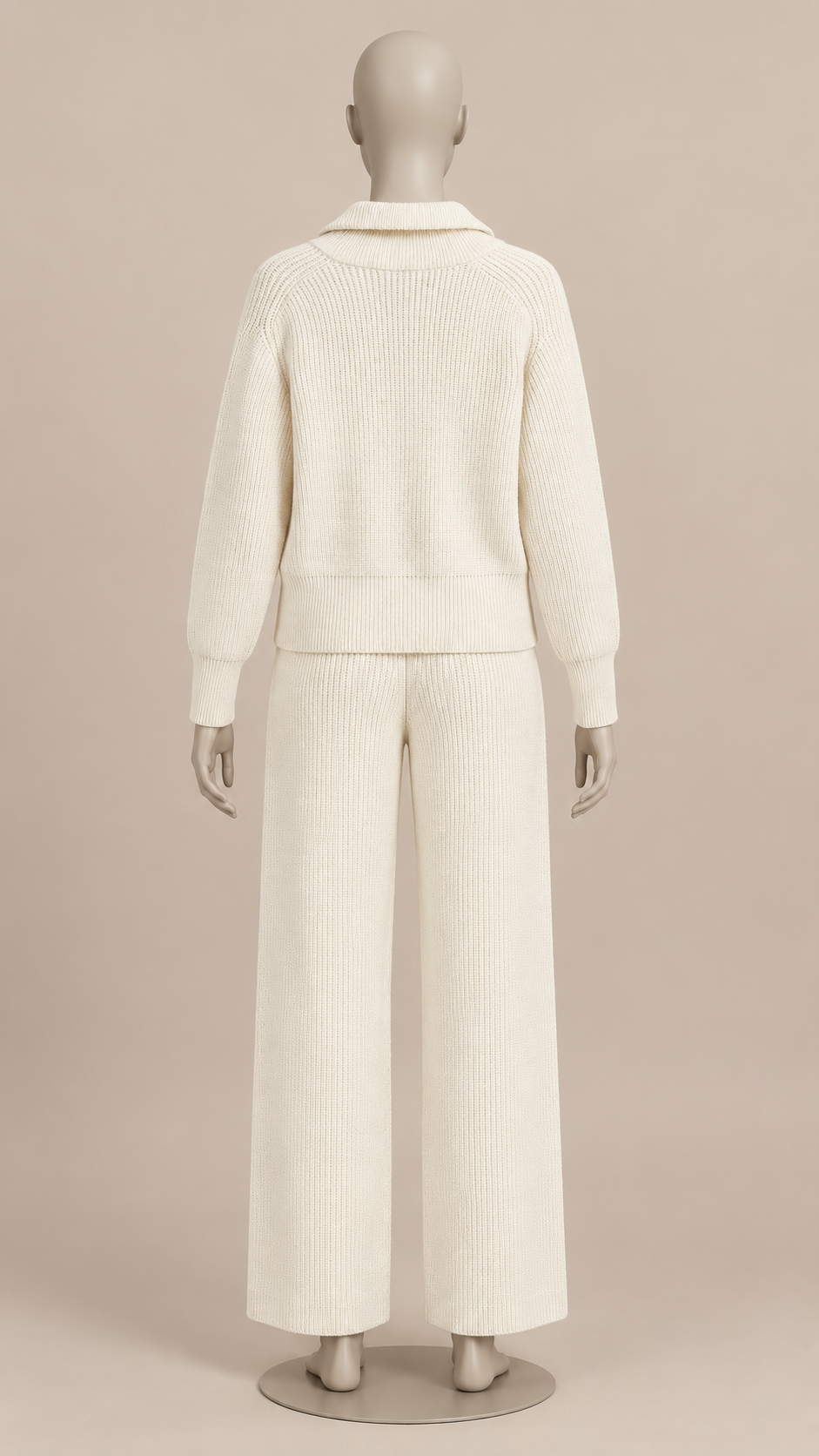 Brielle Zip-Collar Lounge Set — Beige mannequin back