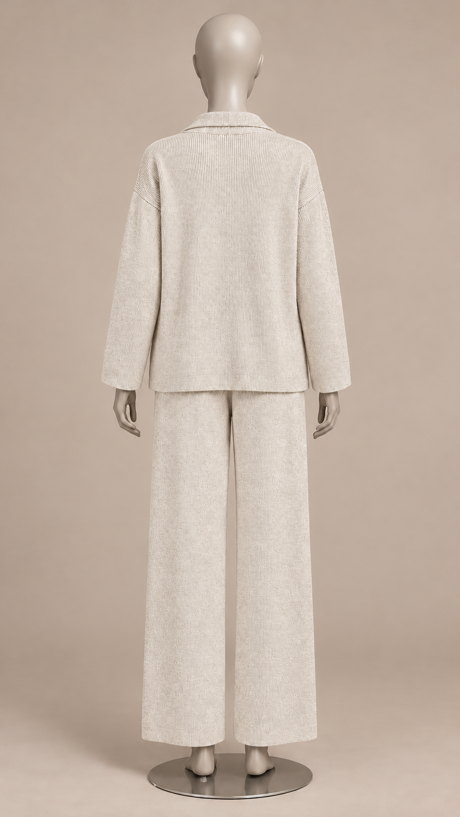 Gwenllian One-Shoulder Knit Set — Beige mannequin back