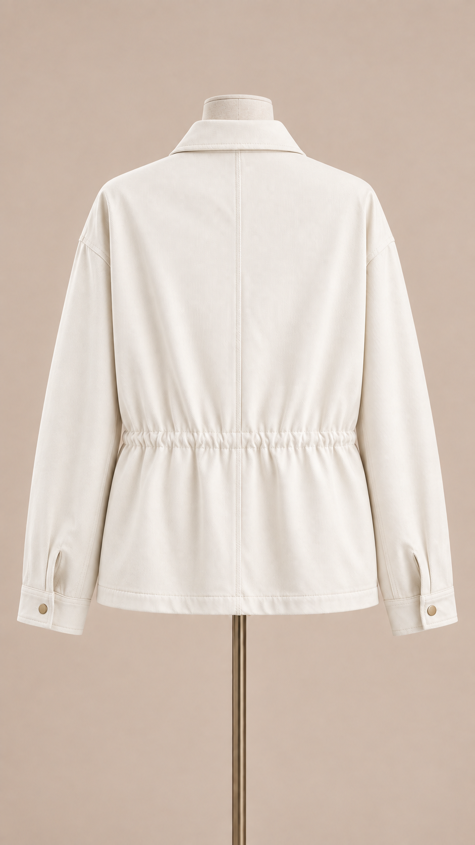 Sloane Drawstring Utility Jacket — Beige mannequin back