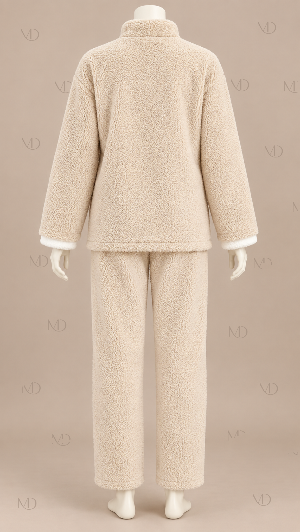 Wren Fleece Cardigan Pajama Set — Beige mannequin back