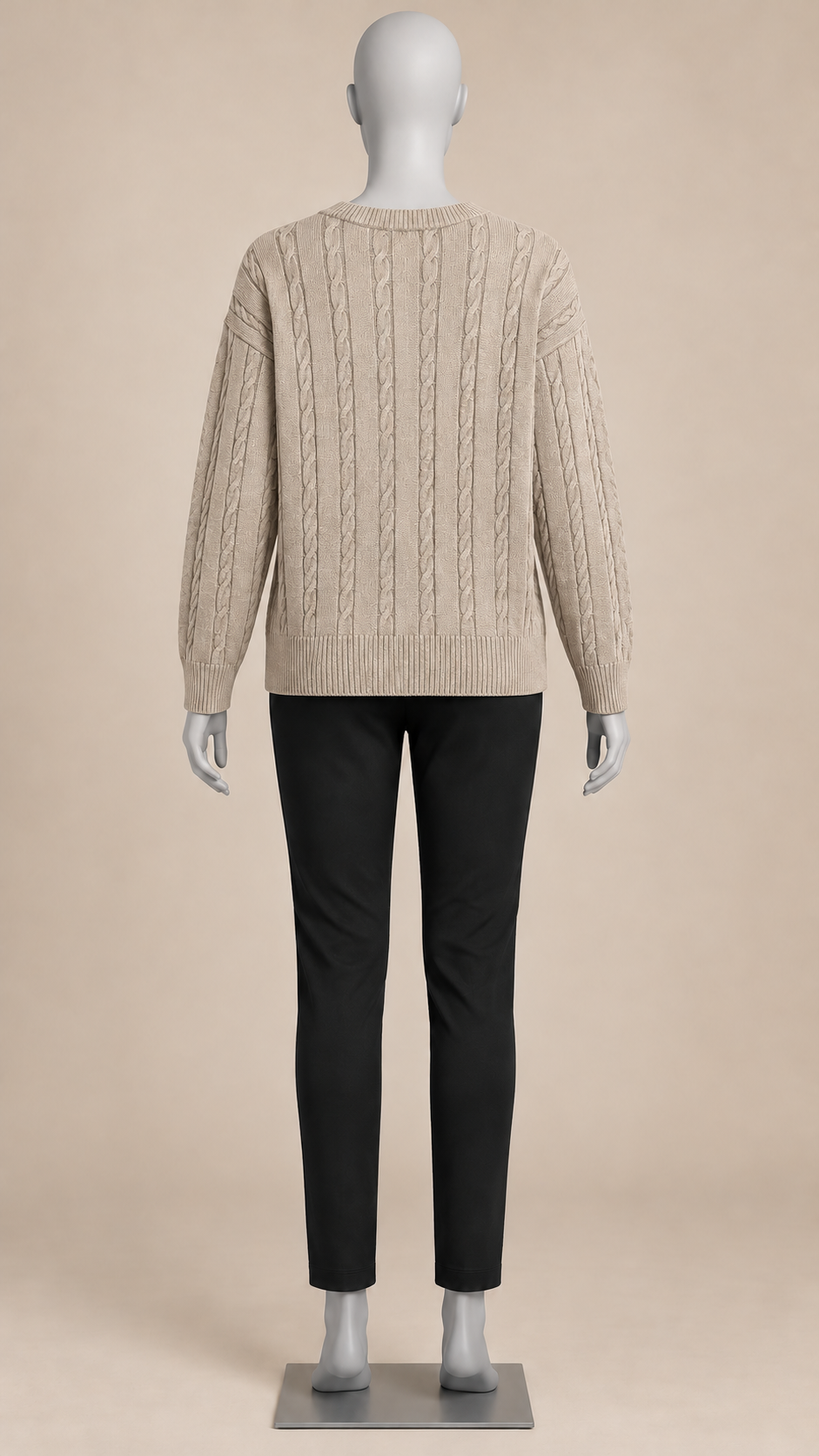 Marit Cable V-Neck Sweater — Beige mannequin back