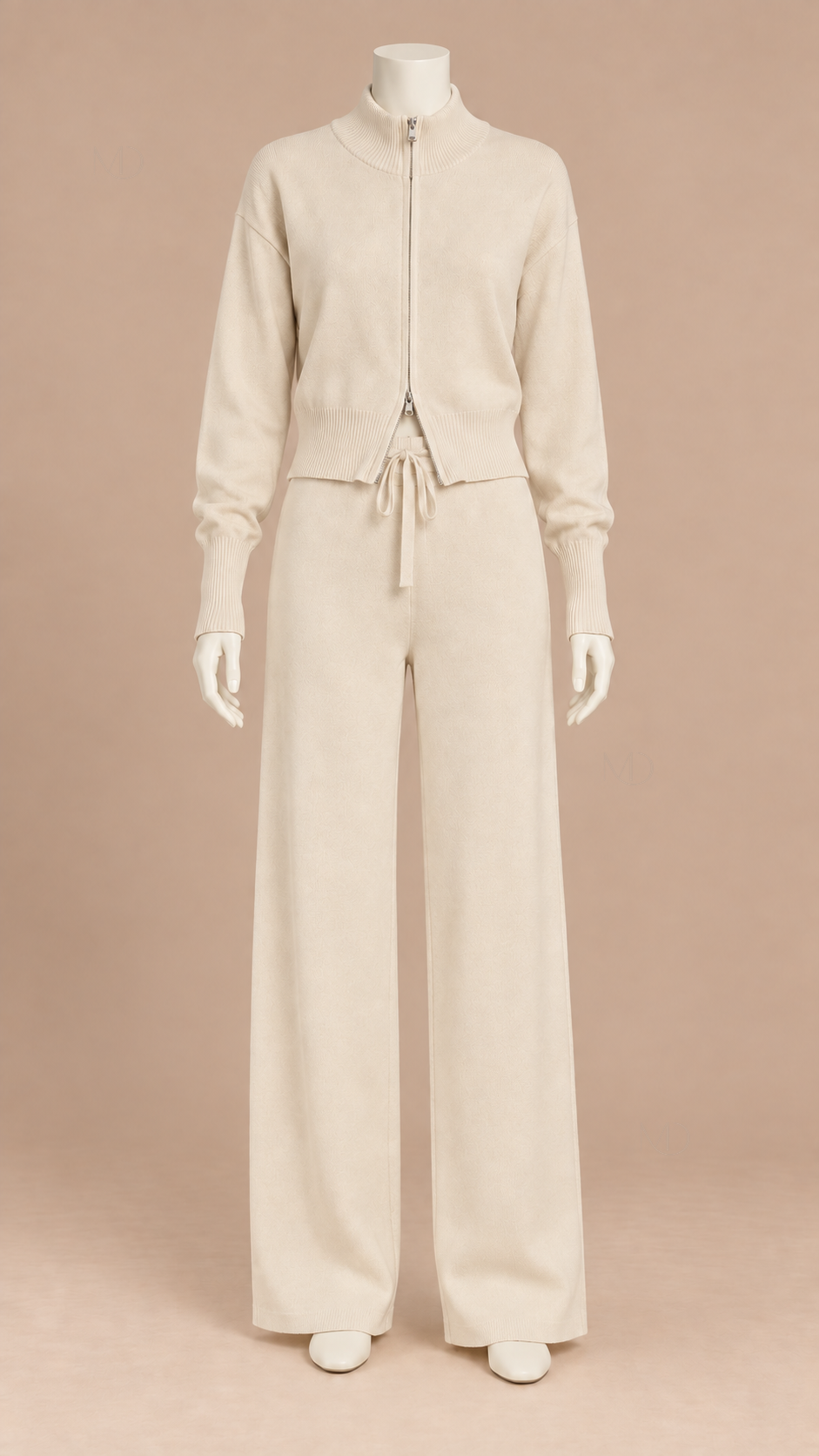 Sienna Double Zip Knit Set — Beige mannequin front