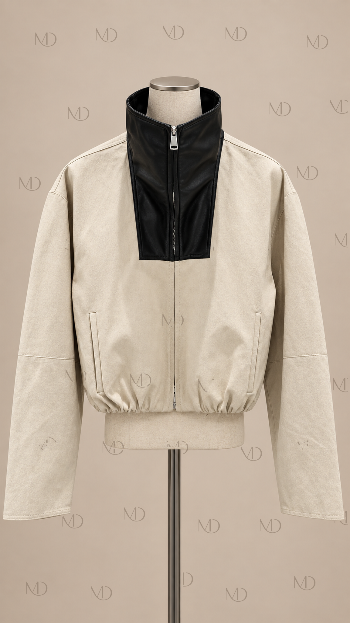 Sloane Contrast Collar Jacket — Beige mannequin front