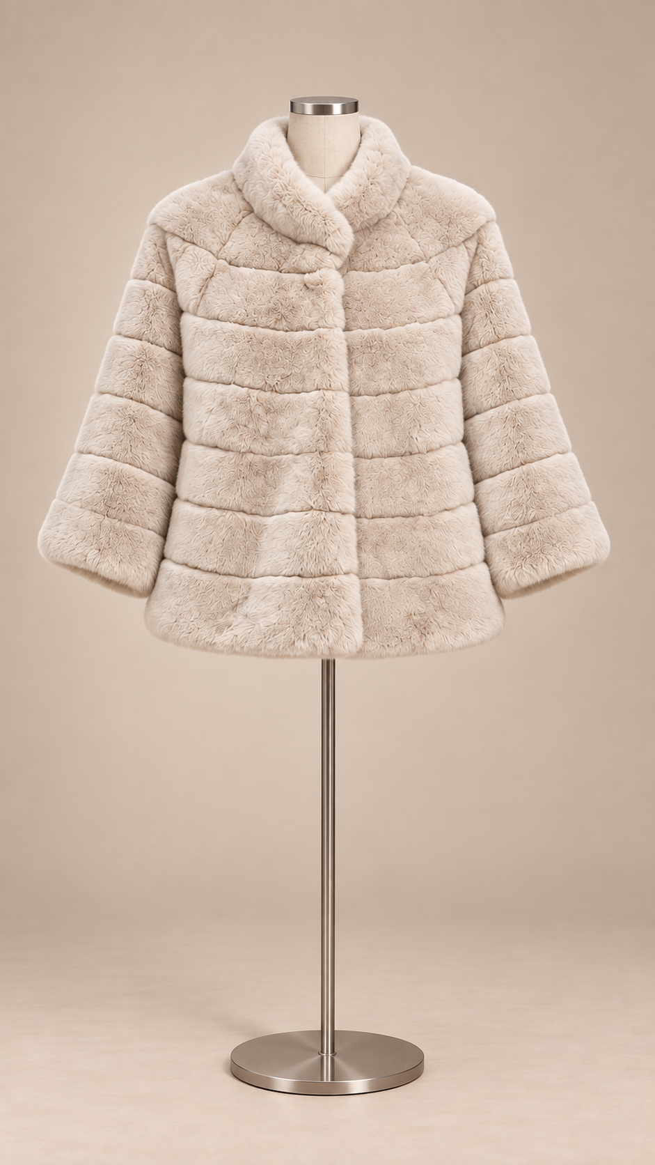 Ines Bell-Sleeve Fur Cape — Beige mannequin front