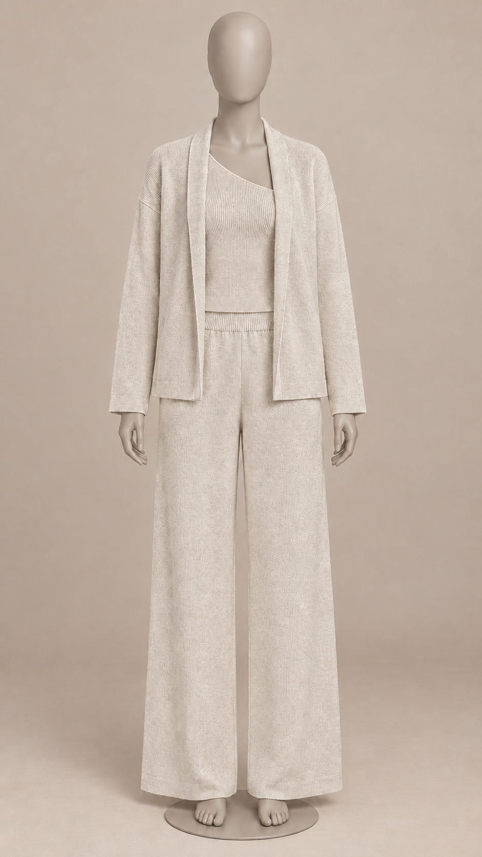 Gwenllian One-Shoulder Knit Set — Beige mannequin front