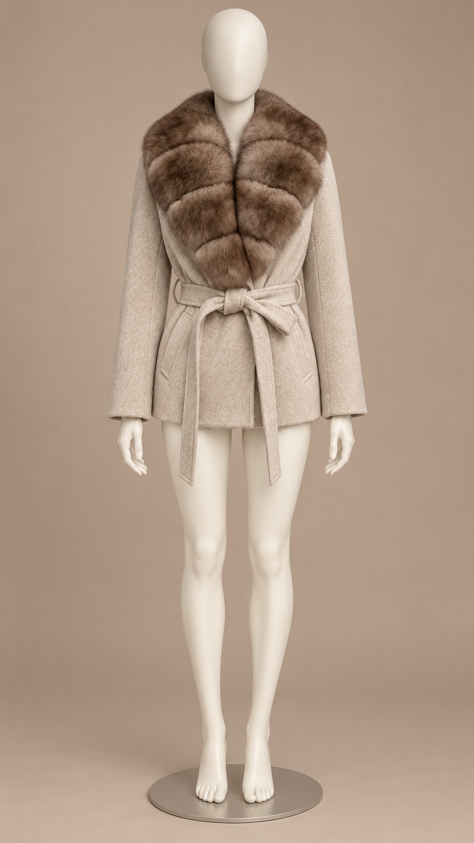 Katja Ruff-Collar Coat — Beige mannequin front