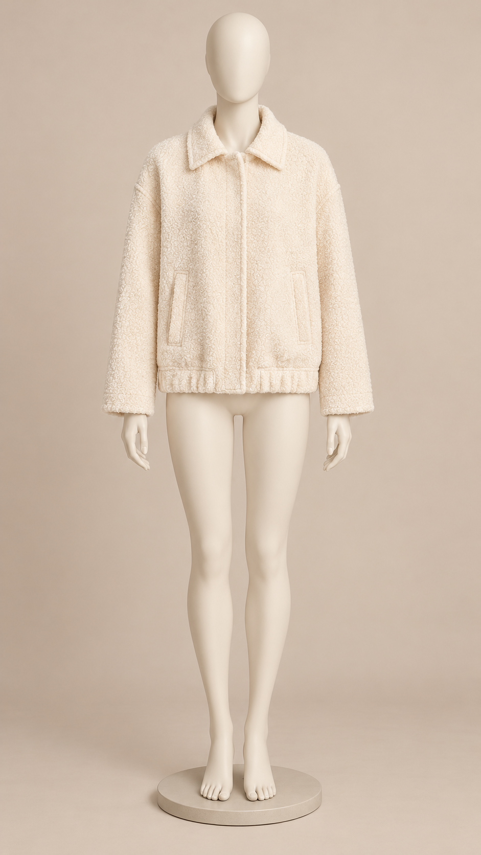 Allegra Teddy Shirt Jacket — Beige mannequin front