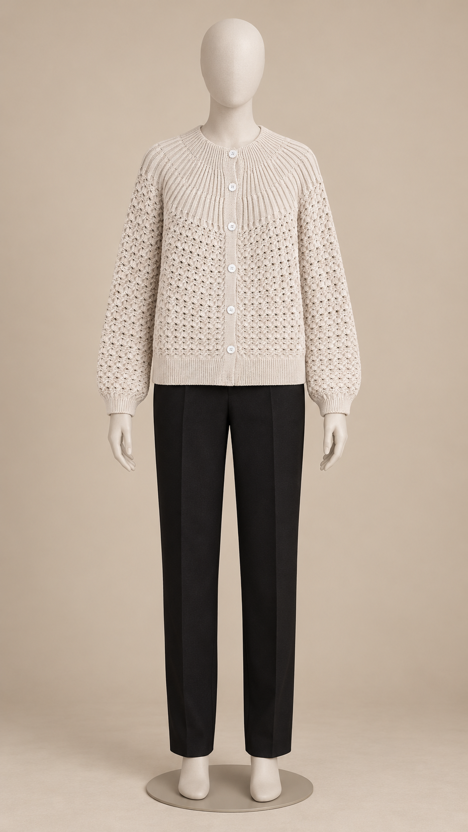 Astrid Honeycomb Cardigan — Beige mannequin front