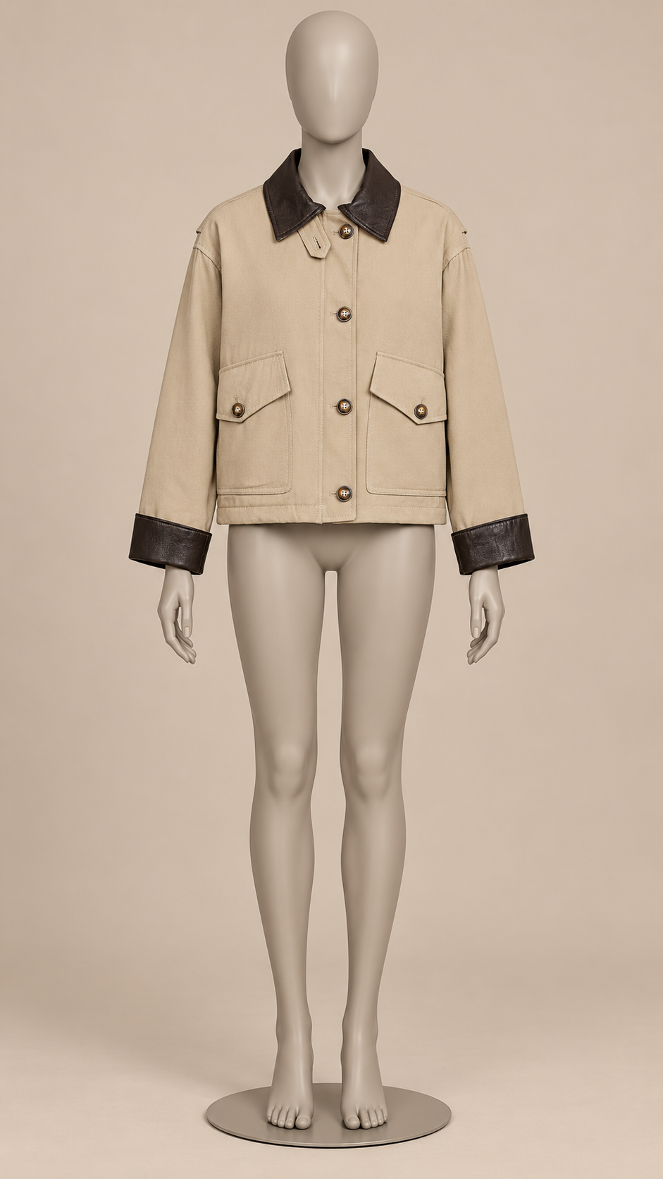 Rosalba Contrast-Collar Jacket — Beige mannequin front