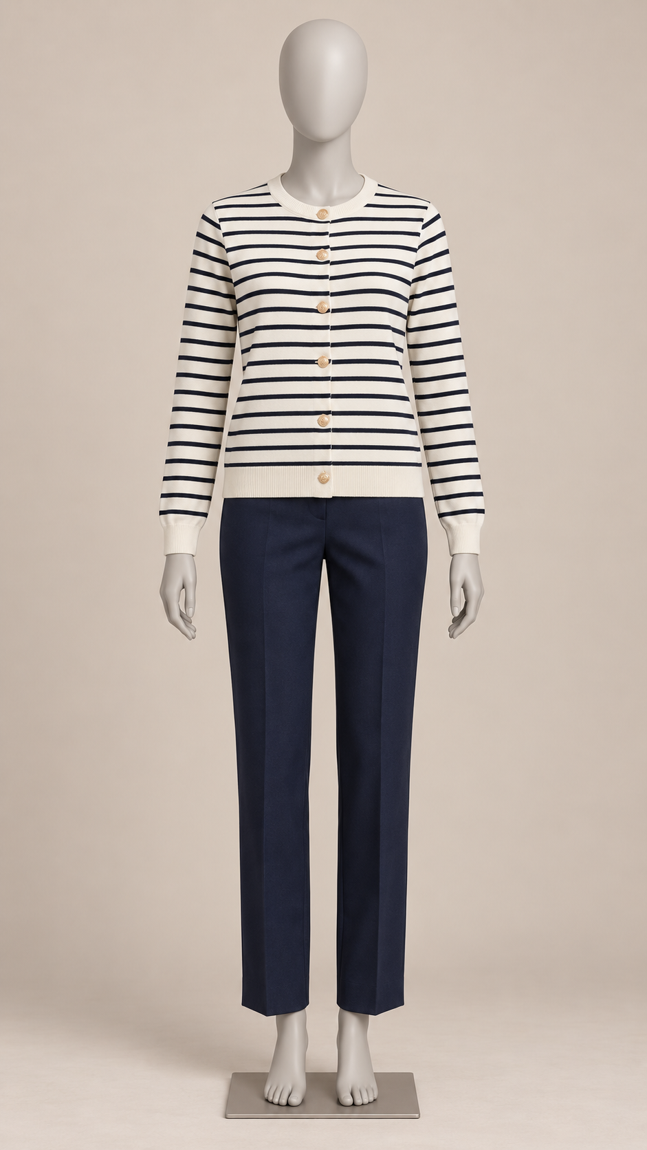 Leontine Breton Cardigan — Beige mannequin front