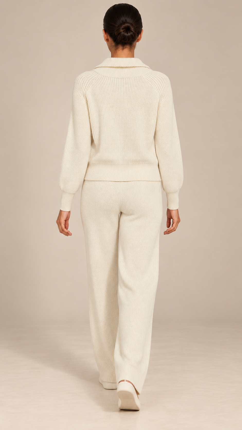 Brielle Zip-Collar Lounge Set — Beige model back
