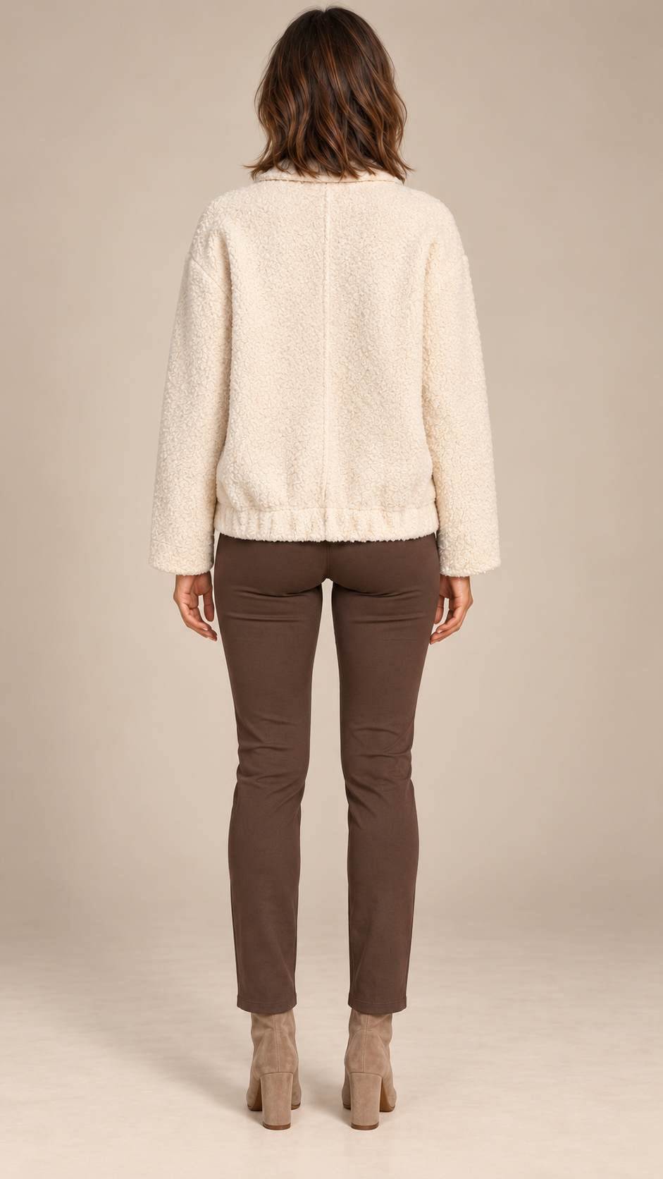 Allegra Teddy Shirt Jacket — Beige model back