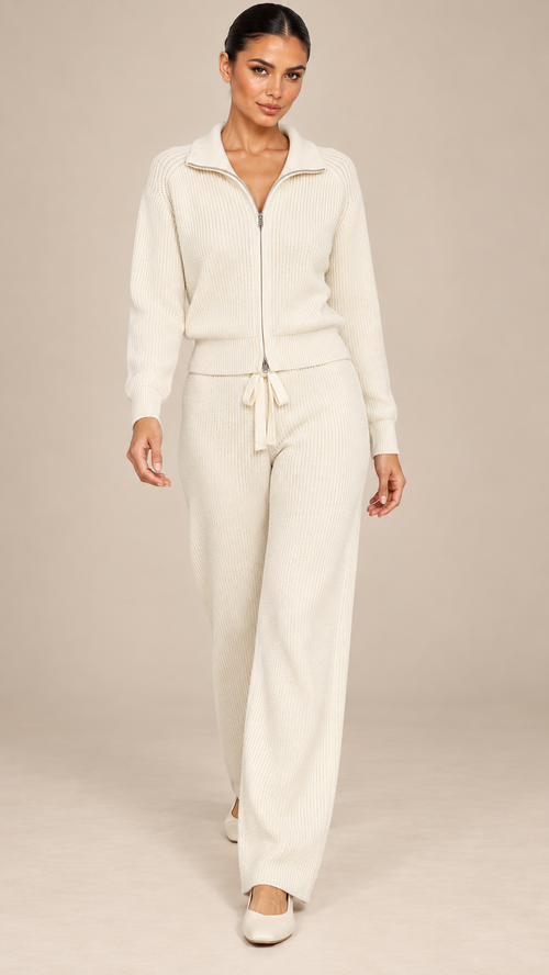 Brielle Zip-Collar Lounge Set — Beige model front