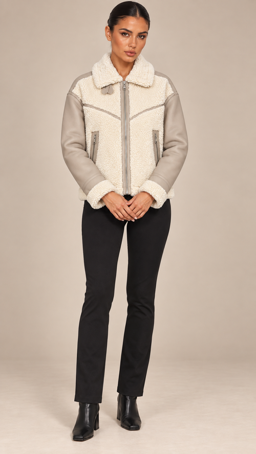 Marguerite Aviator Jacket — Beige model front
