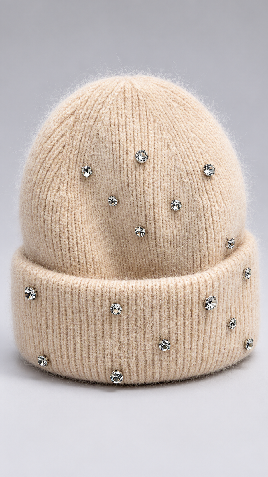 Hortense Rhinestone-Dot Beanie — Beige product only