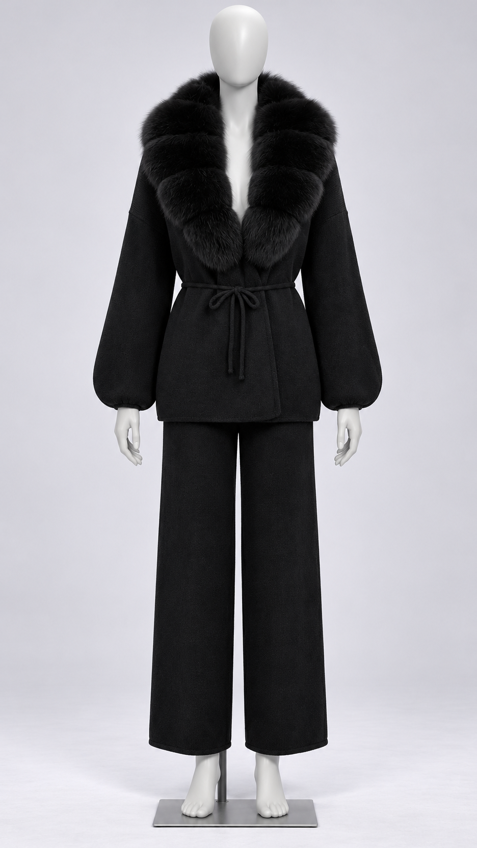 Margit Fox-Collar Knit Set — Black + Black mannequin front