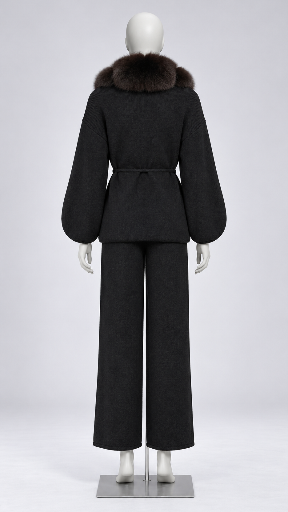 Margit Fox-Collar Knit Set — Black + Dark Coffee mannequin back