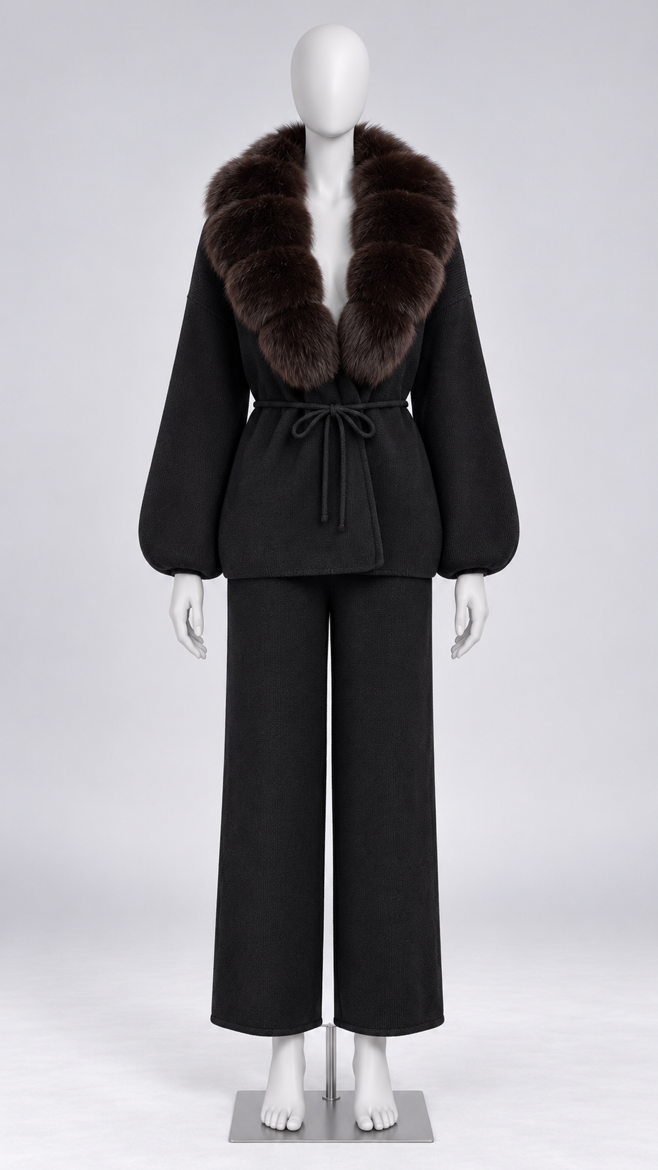 Margit Fox-Collar Knit Set — Black + Dark Coffee mannequin front