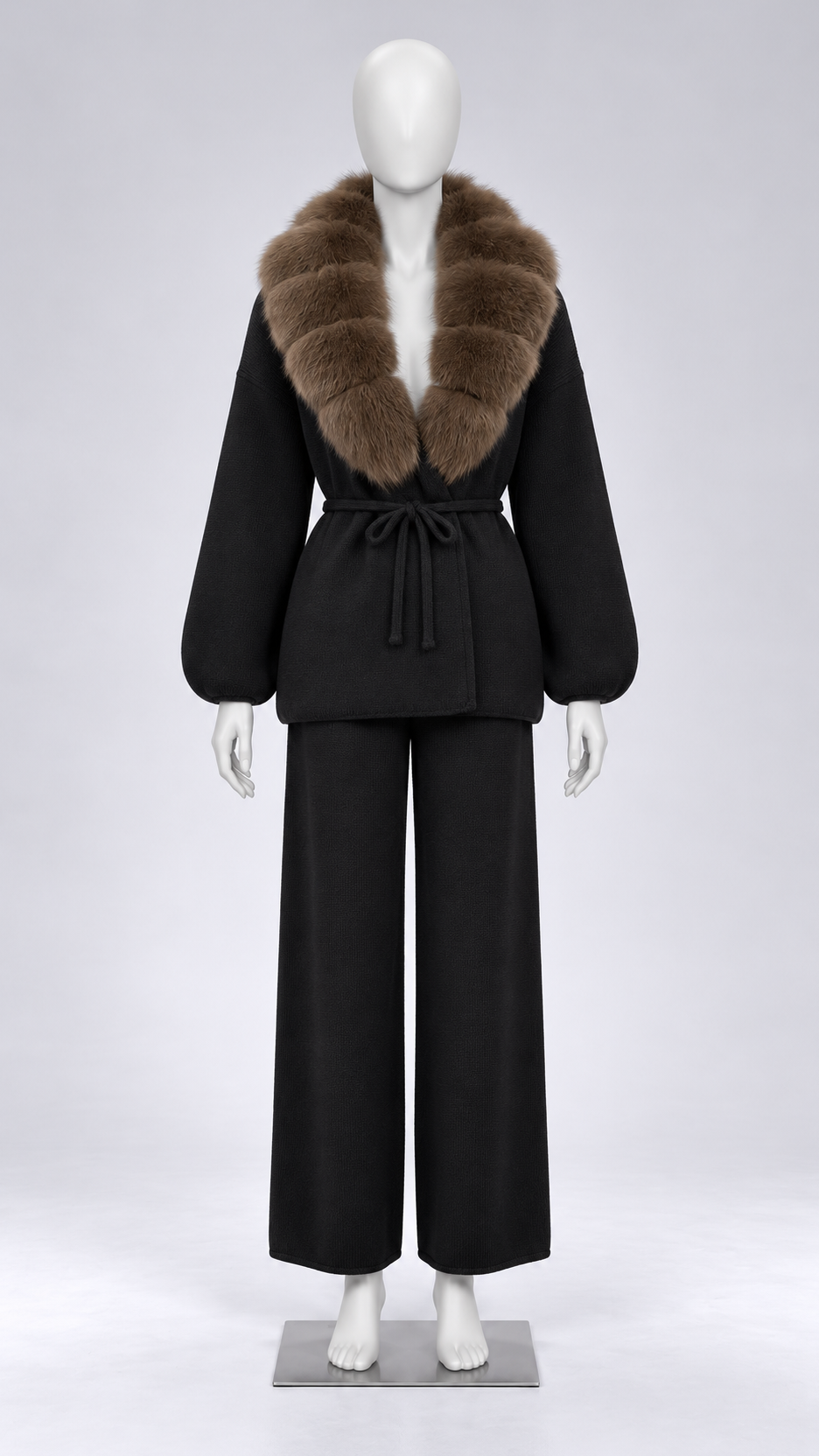 Margit Fox-Collar Knit Set — Black + Light Coffee mannequin front