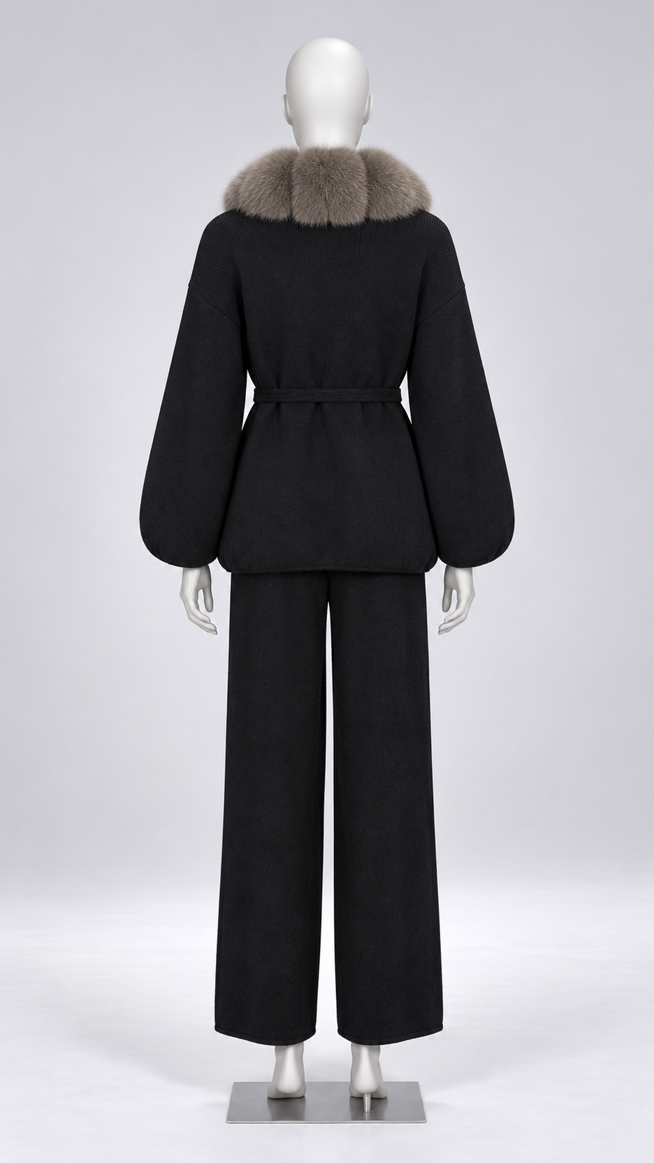 Margit Fox-Collar Knit Set — Black + Mocha Gray mannequin back