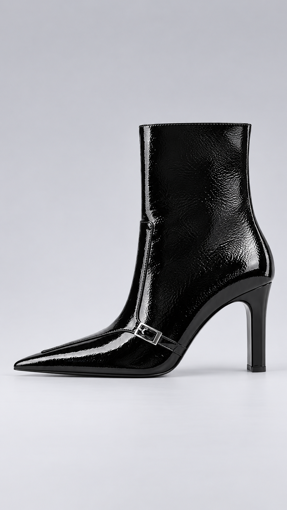 Ottavia Crinkle-Patent Boot — Black 7cm Fleece-Lined shoe side