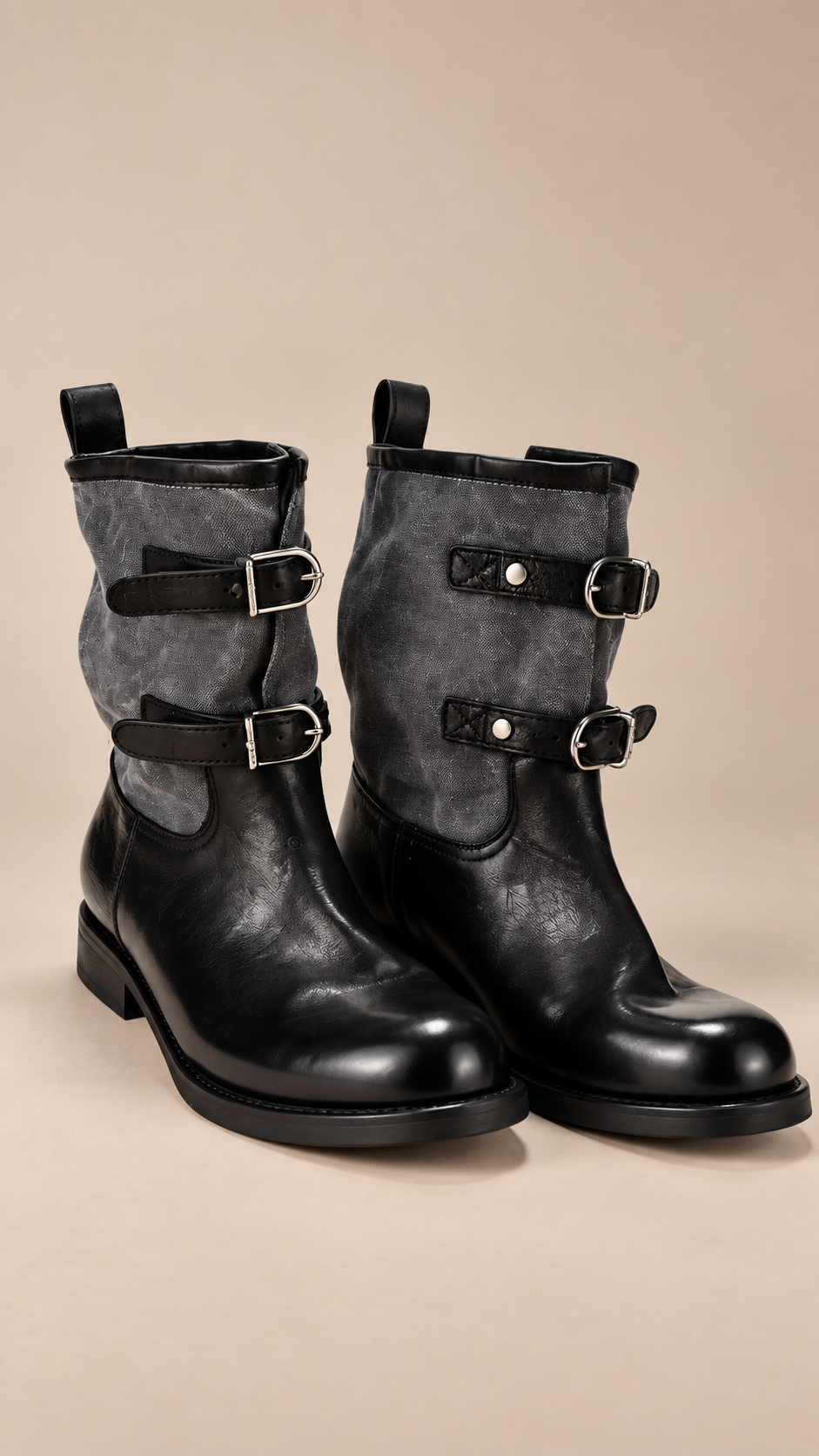 Rowena Buckled Boots — Black Gray product only