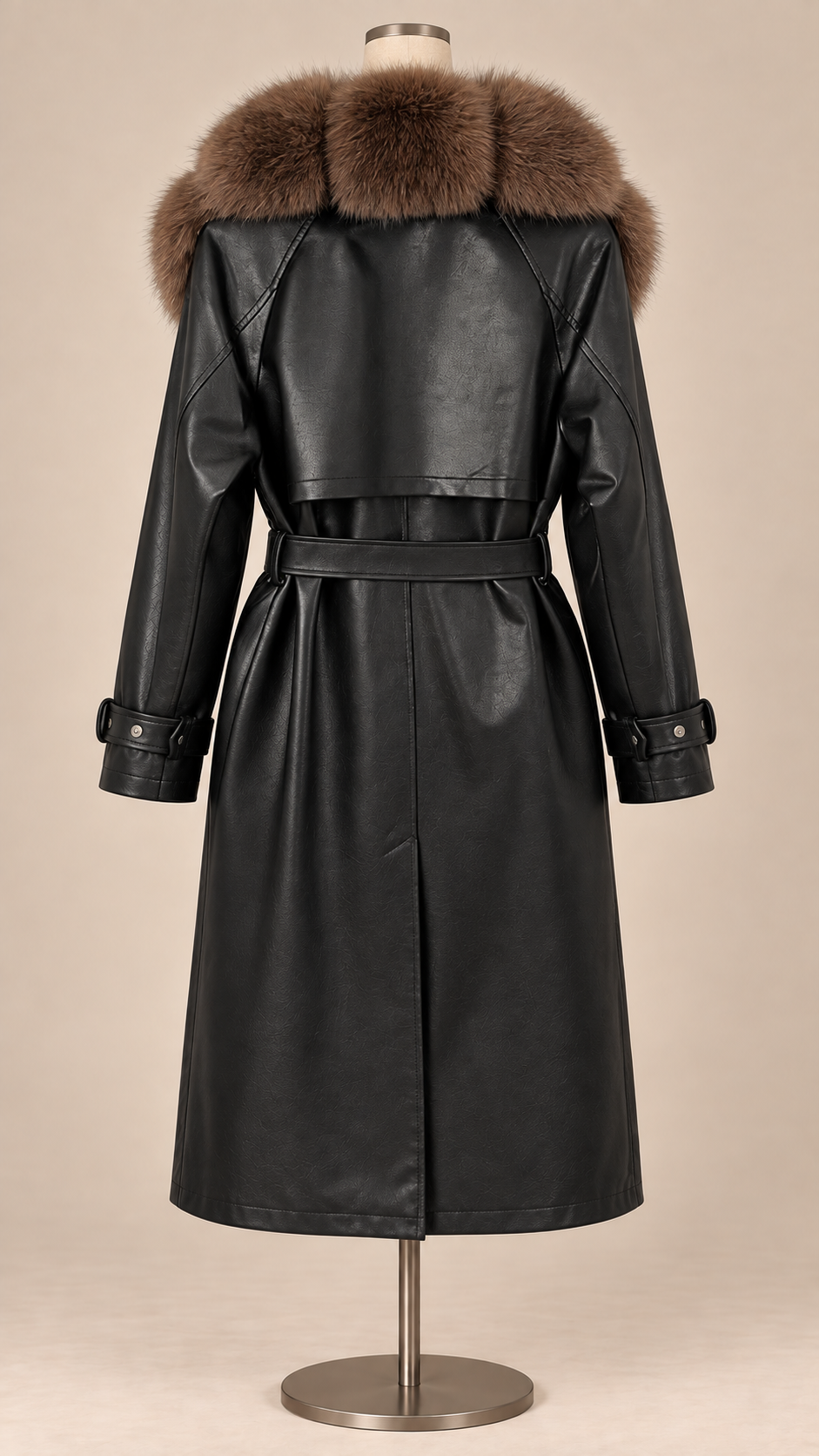 Genevieve Wrap Trench — Black Light Coffee mannequin back