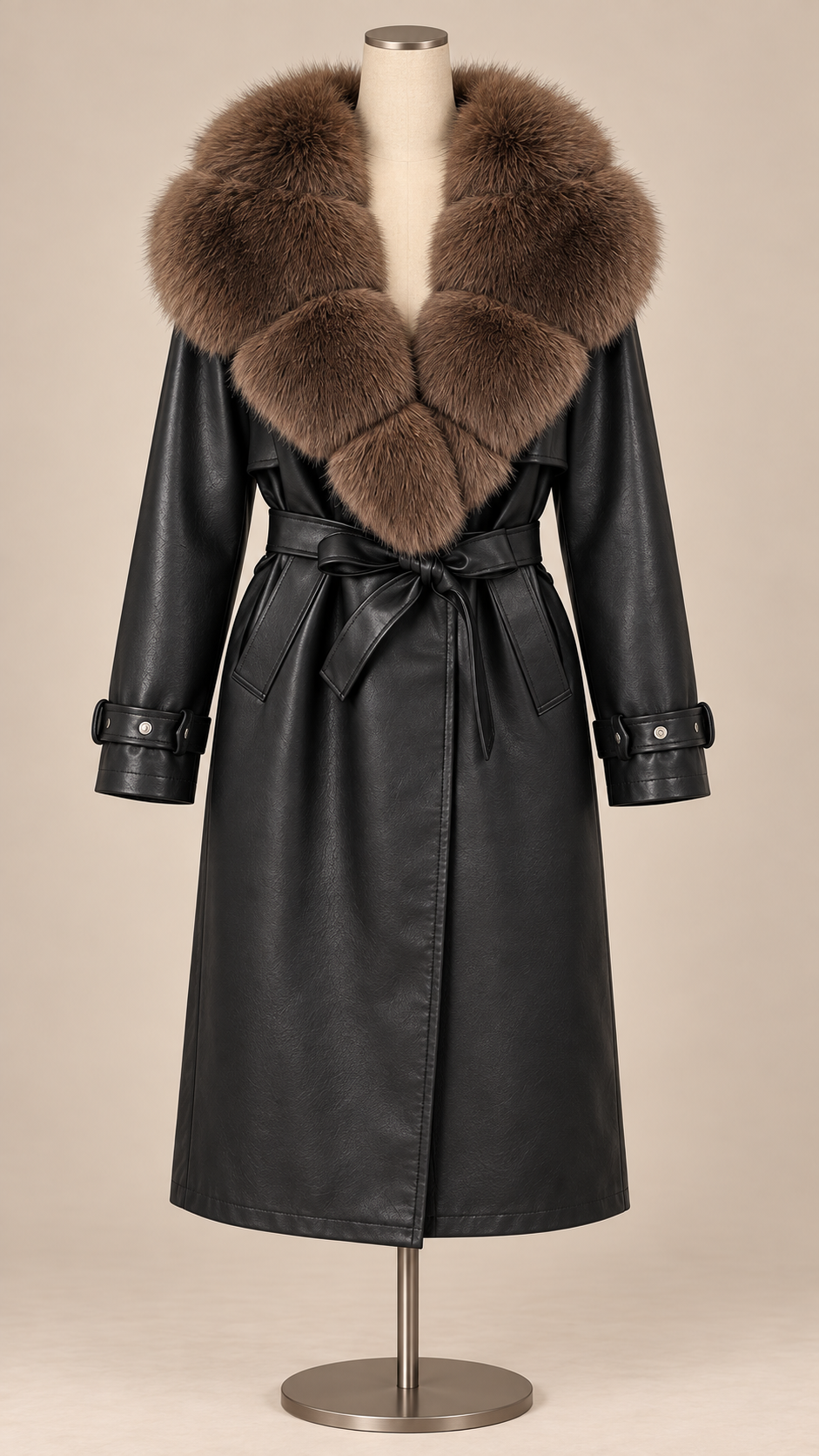 Genevieve Wrap Trench — Black Light Coffee mannequin front