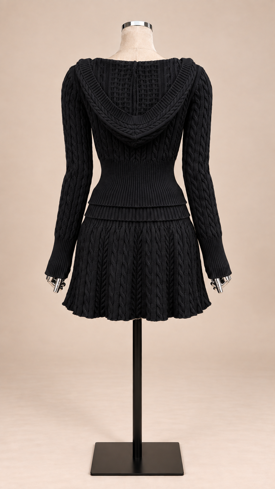 Elowen Hooded Knit Set — Black mannequin back