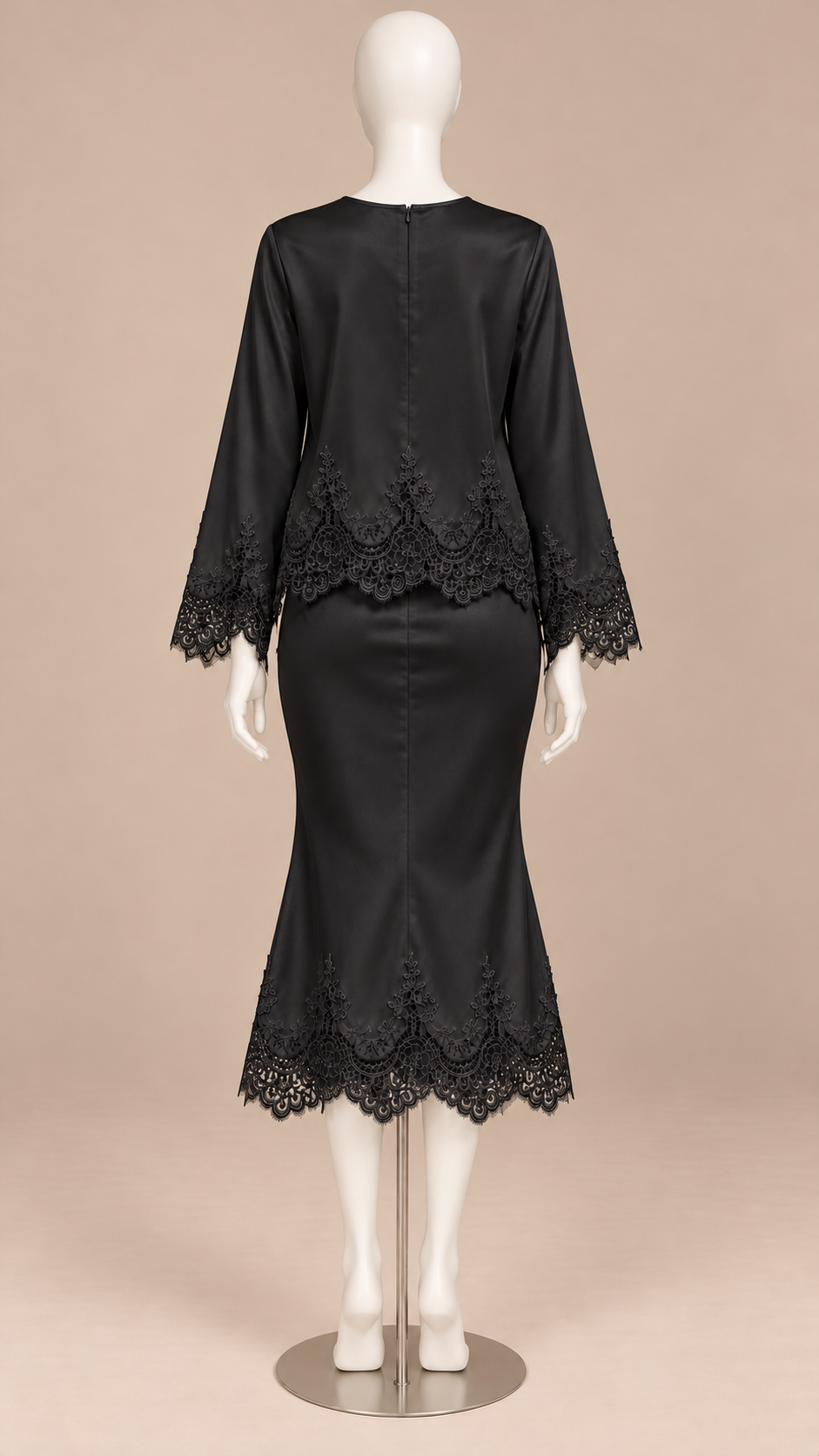 Aurelie Lace-Hem Skirt Set — Black mannequin back