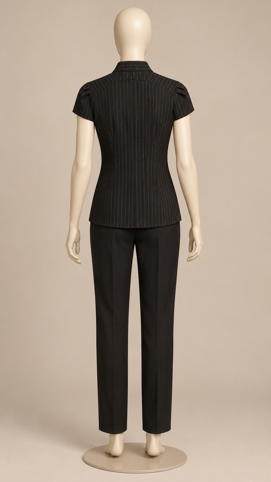 Odalie Check Cap-Sleeve Top — Black mannequin back