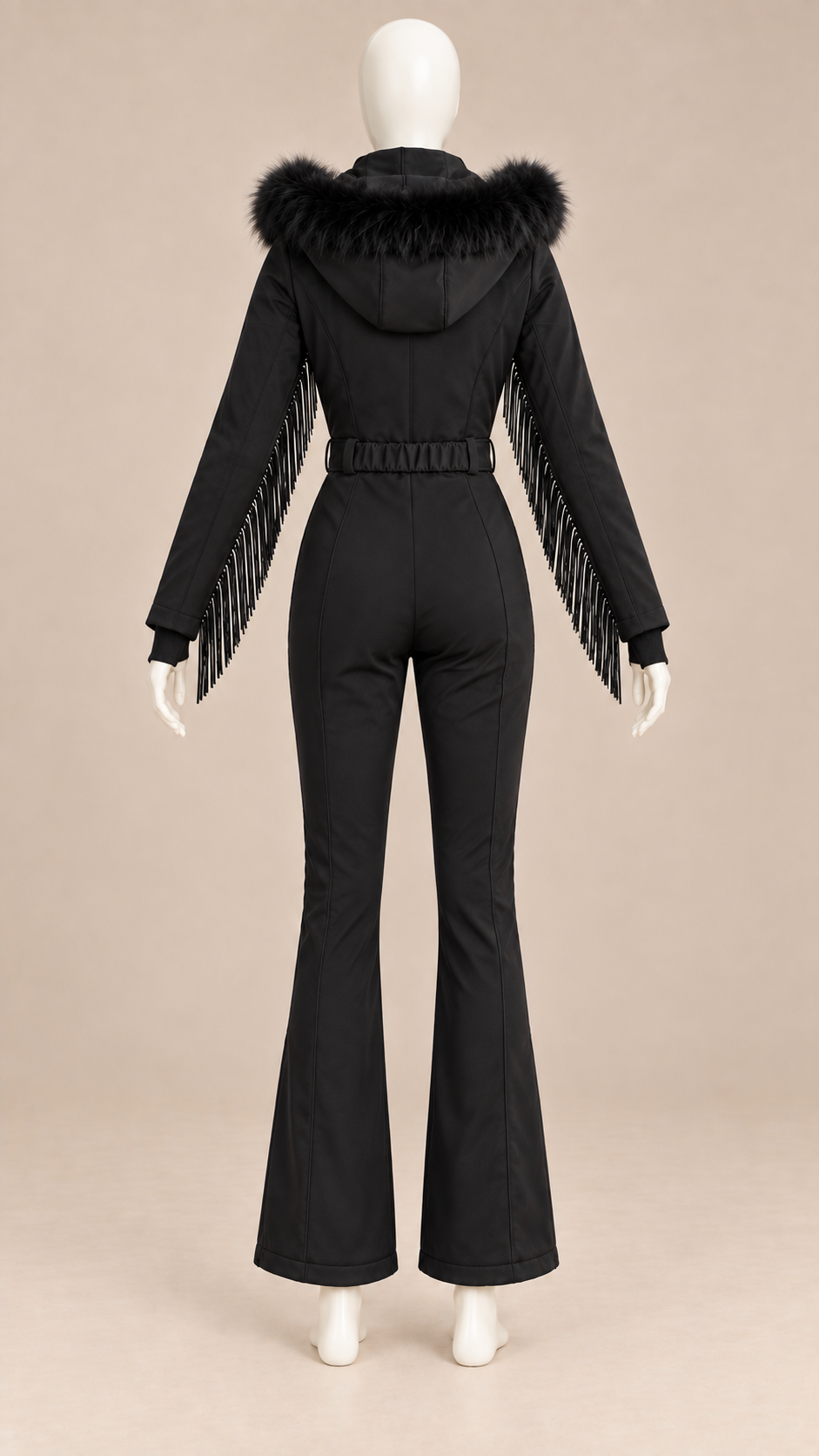 Aspen Fringed Ski Suit — Black mannequin back