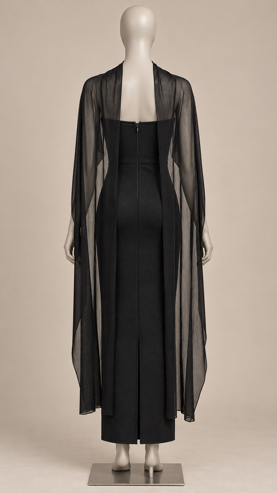 Jessamy Caped Crystal Maxi — Black mannequin back