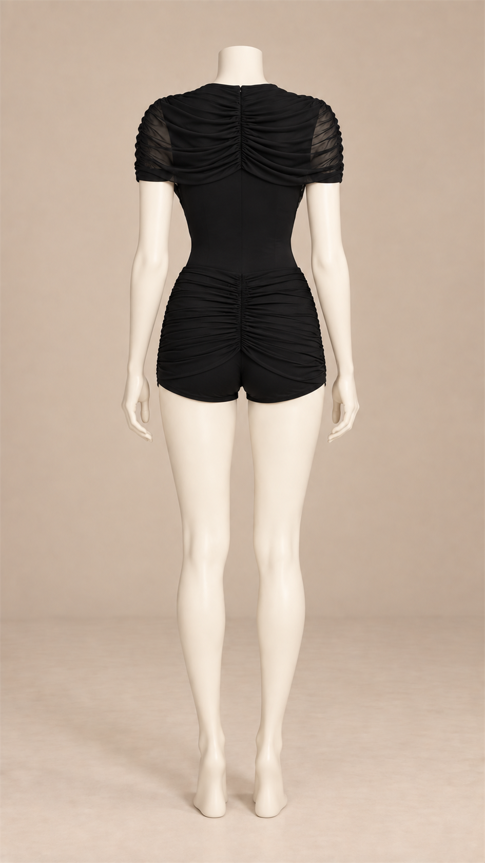 Solene Draped Mesh Set — Black mannequin back