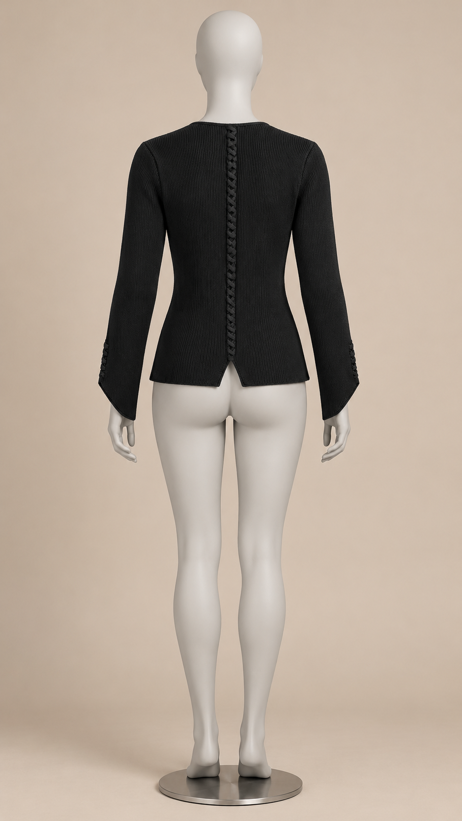 Bronagh Braided-Trim Cardigan — Black mannequin back