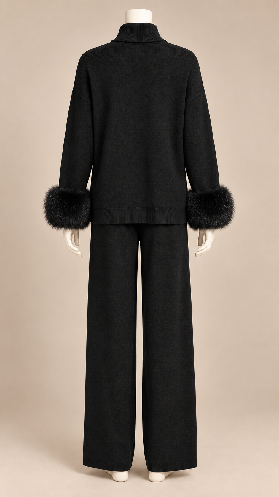 Noor Fur-Pom Knit Set — Black mannequin back