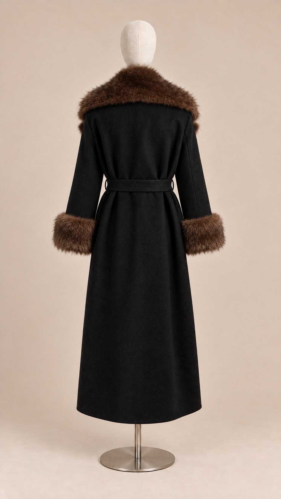 Colette Fur Collar Coat — Black mannequin back
