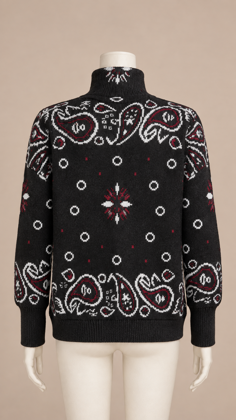Sienna Paisley Zip Cardigan — Black mannequin back