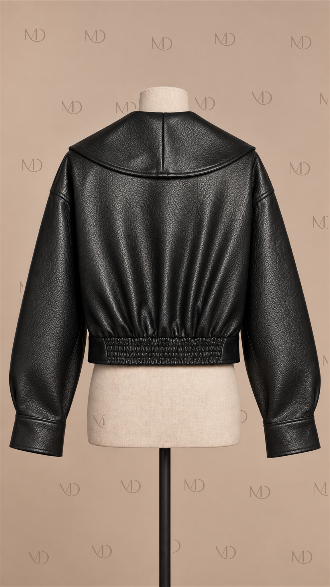 Raven Buckle Wrap Leather Jacket — Black mannequin back