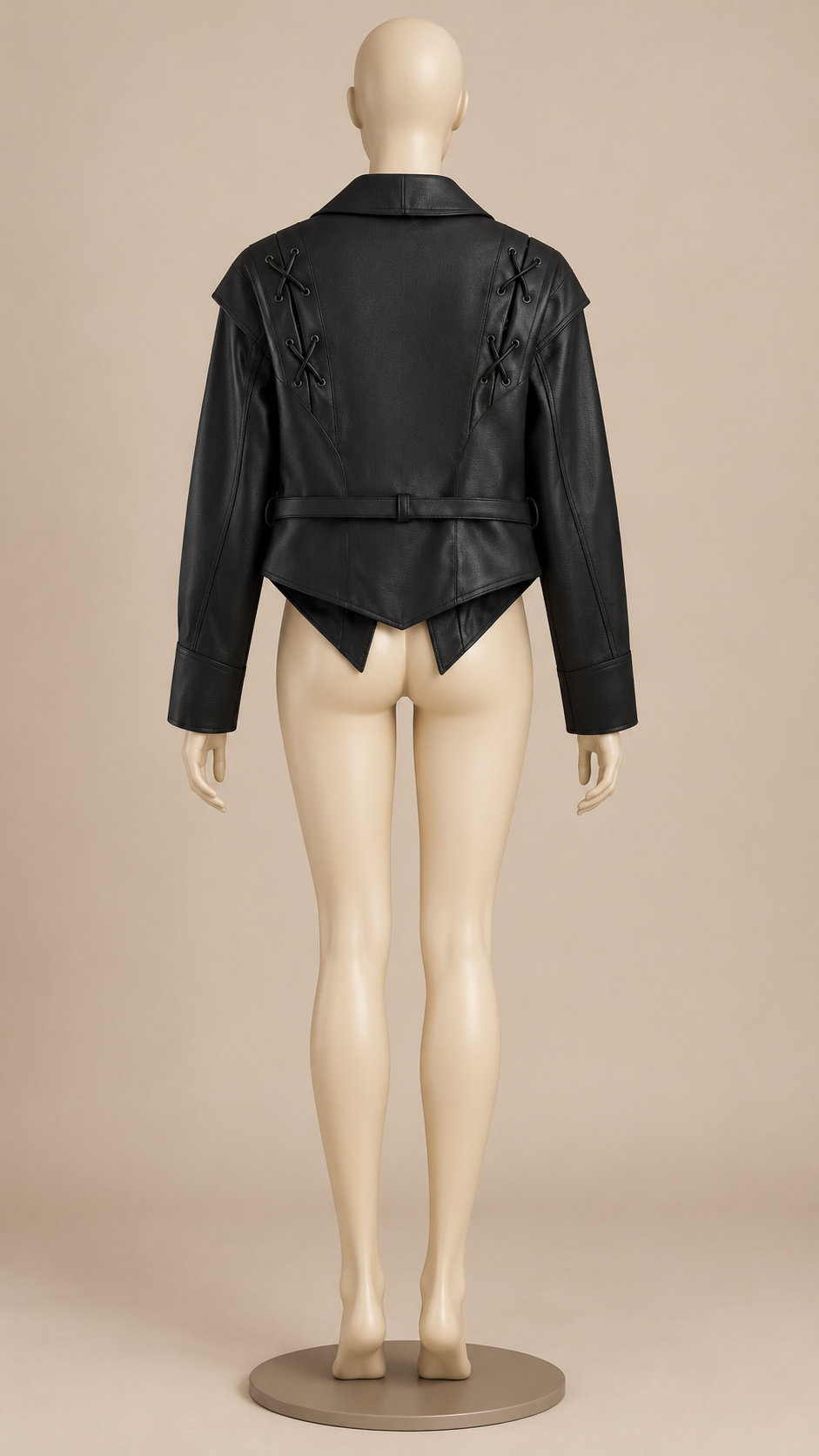 Annora Lace-Up Wrap Jacket — Black mannequin back