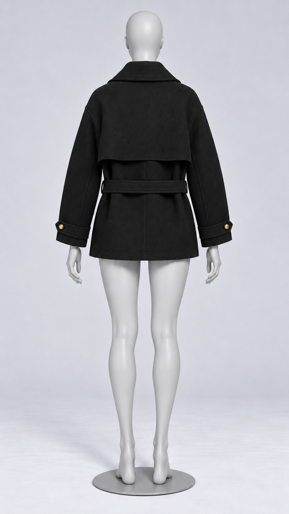Henriette Gold-Button Peacoat — Black mannequin back