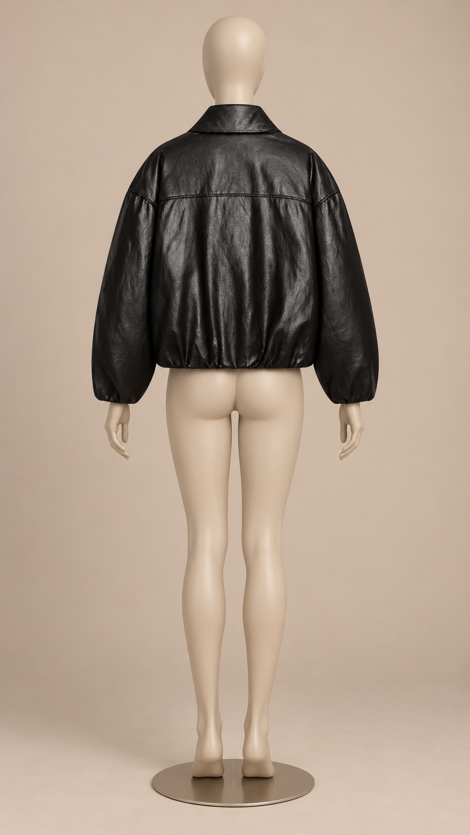 Leonora Drape-Collar Bomber — Black mannequin back