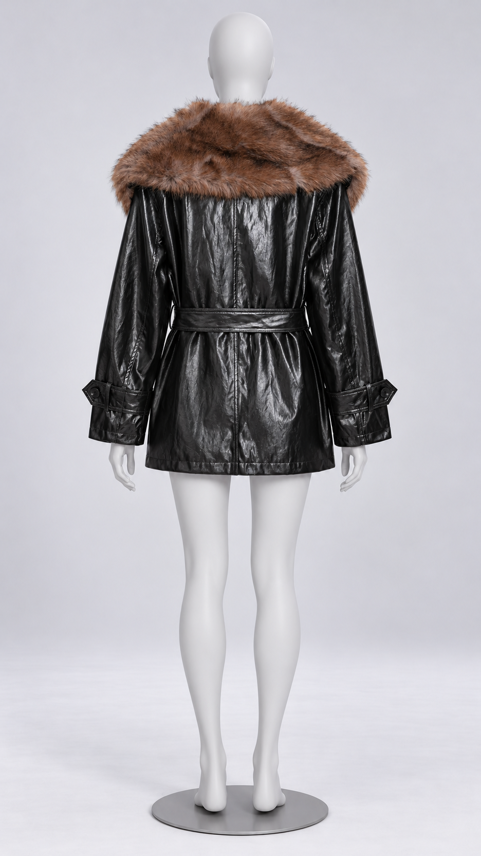 Ludmila Wrap-Belt Coat — Black mannequin back