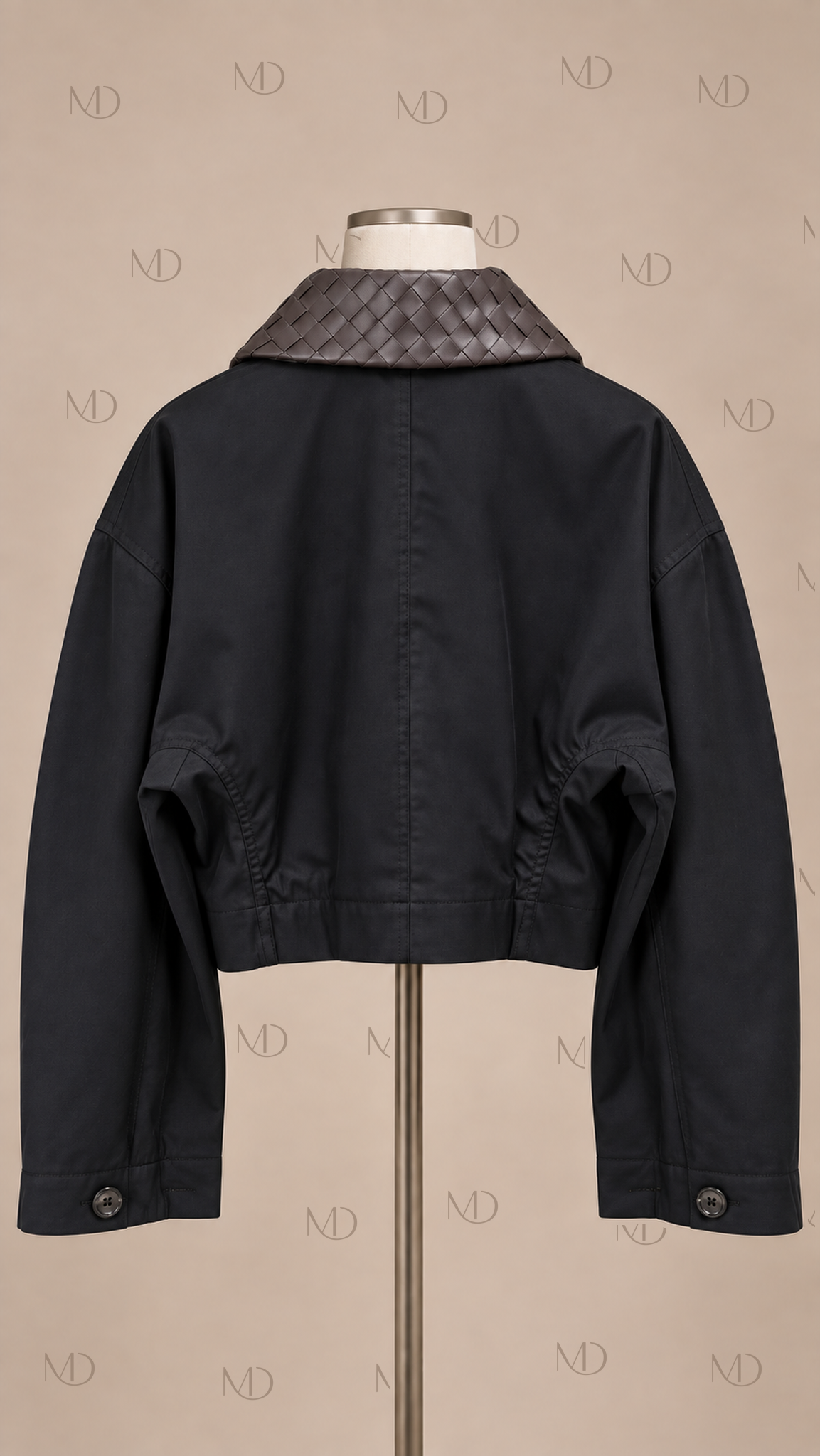 Wren Woven Collar Utility Jacket — Black mannequin back