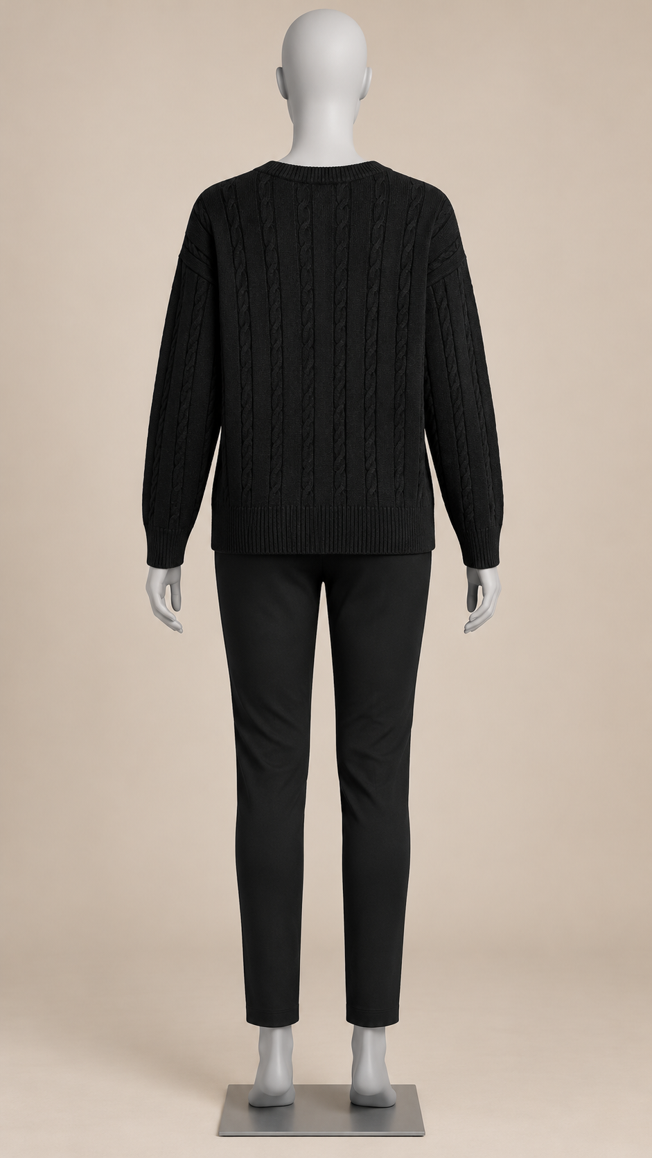 Marit Cable V-Neck Sweater — Black mannequin back