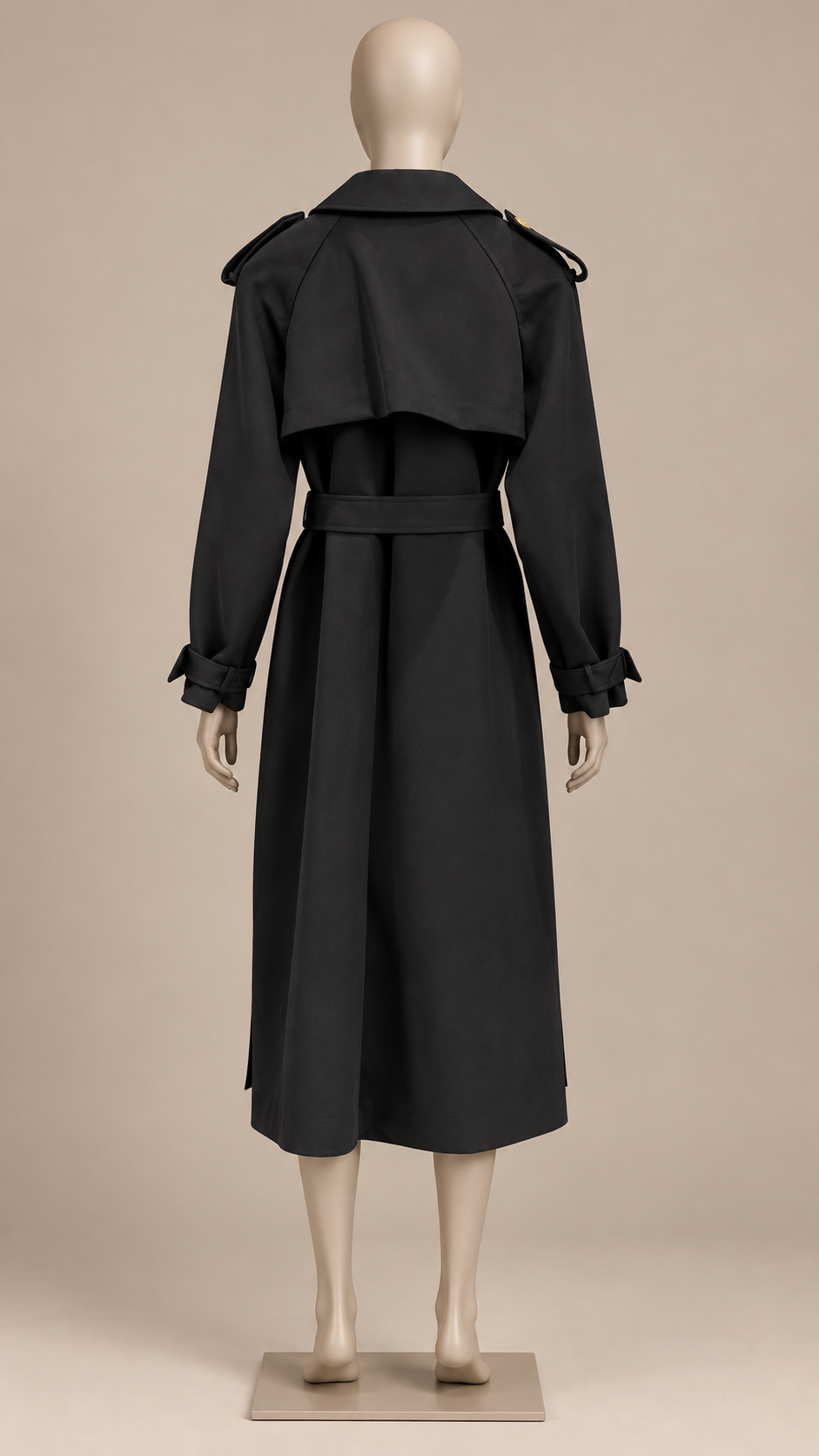 Tilda Gilt-Button Trench — Black mannequin back
